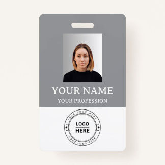 Custom Gris Employee Badge with Photo, Logo, QR