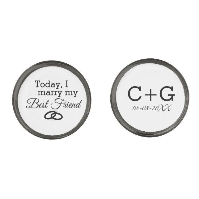 Custom Groom Marry my Best Friend Monogram Wedding Cufflinks (Front)