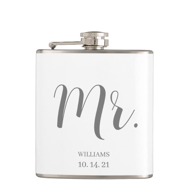 Custom Groom Script Wedding Flask (Front)