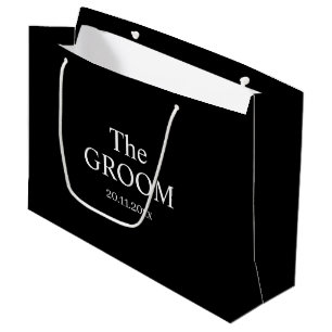 Custom Groom Wedding Simple Classic Black White  Large Gift Bag