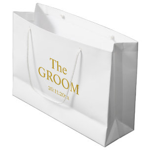 Custom Groom Wedding Simple Classic White Gold  Large Gift Bag