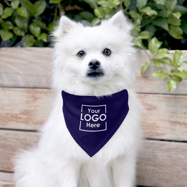 Custom Grooming Business Logo Dog Navy Blue Pet Bandana Collar (Dog)