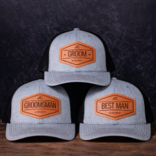 Custom Groomsman Bachelor Party Cap, Wedding Party Leather Patch Hat