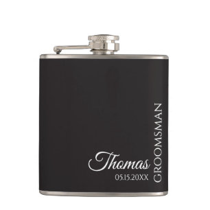 Custom Groomsman Best Man Wedding Monogram Black Flask