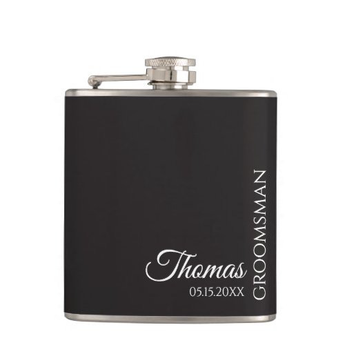 Custom Groomsman Best Man Wedding Monogram Black  Flask