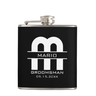 Custom Groomsman Best Man Wedding Monogram Black Flask