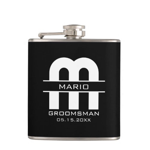 Custom Groomsman Best Man Wedding Monogram Black  Flask