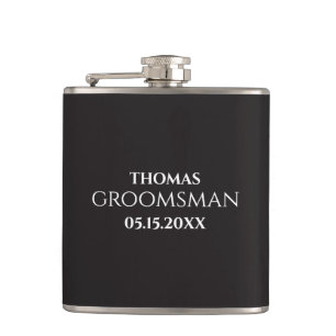 Custom Groomsman Best Man Wedding Monogram Black Flask