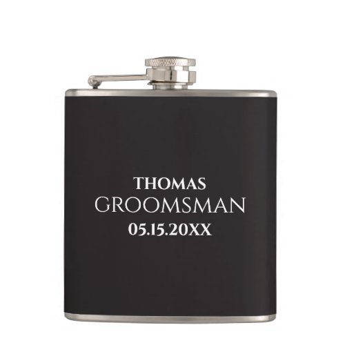 Custom Groomsman Best Man Wedding Monogram Black  Flask