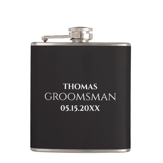 Custom Groomsman Best Man Wedding Monogram Black  Flask (Front)