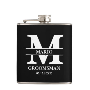 Custom Groomsman Best Man Wedding Monogram Black Flask