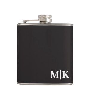 Custom Groomsman Best Man Wedding Monogram Black Flask