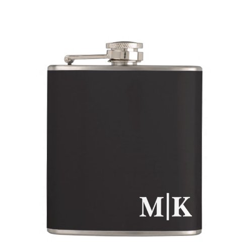 Custom Groomsman Best Man Wedding Monogram Black  Flask