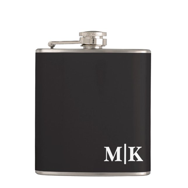 Custom Groomsman Best Man Wedding Monogram Black  Flask (Front)