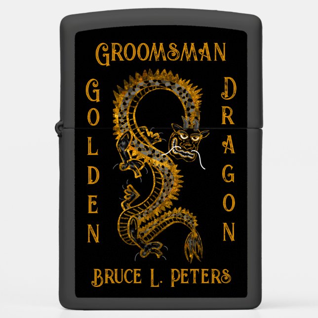 Custom Groomsman Black Gray Gold Golden Dragon Zippo Lighter (Front)