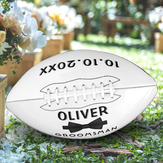 Custom Groomsman Name Black Bow Wedding Keepsake Football (Creator Uploaded)