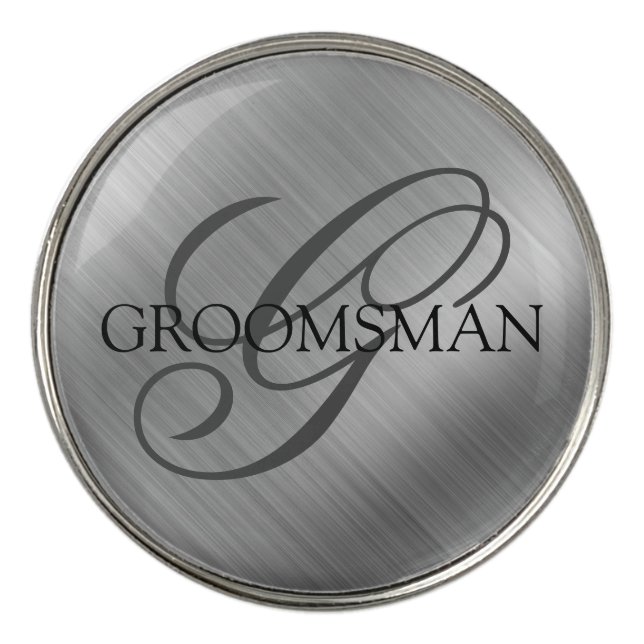 Custom Groomsmen Brushed Silver Golf Ball Marker (Front)