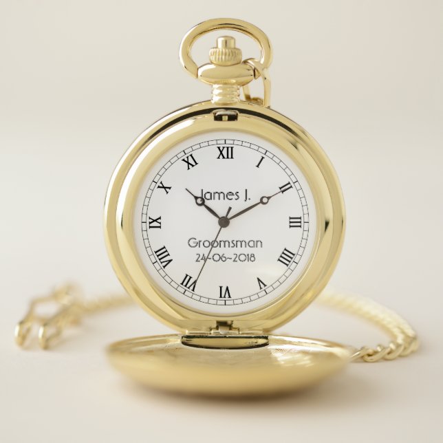 Custom Groomsmen Gift personalized Gold Pocket Watch (Inside)