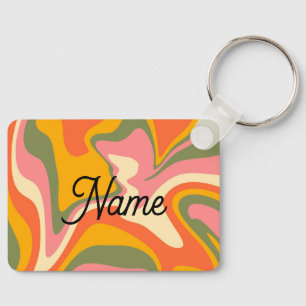 Custom Groovy Liquified Marble Retro 60s Vintage  Keychain