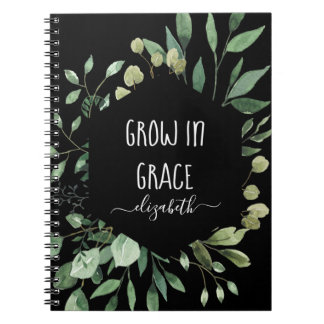 Custom Grow In Grace Watercolor Greenery Christian Notebook