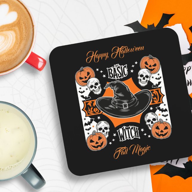 Custom Grunge Witch Hat Halloween Theme Party Beverage Coaster (Creator Uploaded)