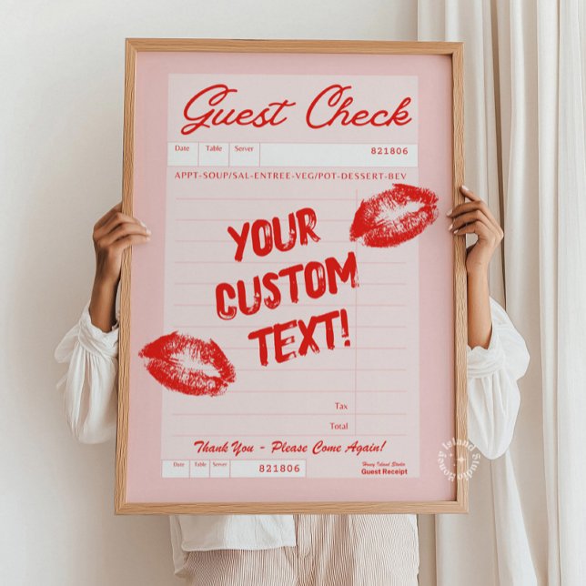Custom Guest Check Personalized Quote Red Poster (Custom Guest Check Personalized Quote Red Poster)