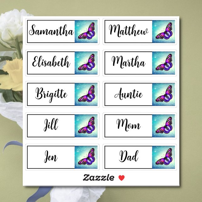 Custom Guest List 10 Names Calligraphy Butterfly Sticker (Creator Uploaded)