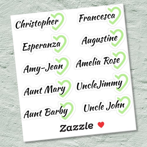 Custom Guest List 10 Names Calligraphy Half Heart Sticker