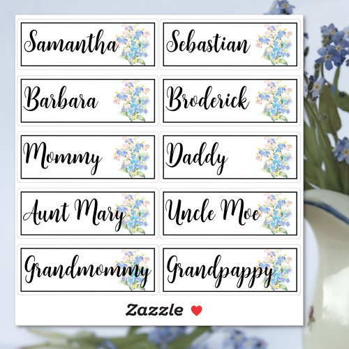 Custom Guest List 10 Names Forget_me_nots Flowers Sticker