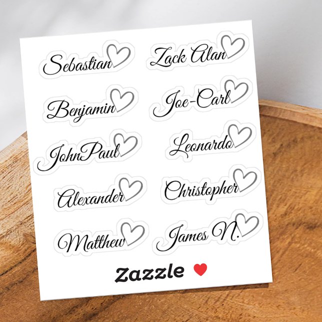 Custom Guest List 10 Names Gray Calligraphy Heart  Sticker (Creator Uploaded)
