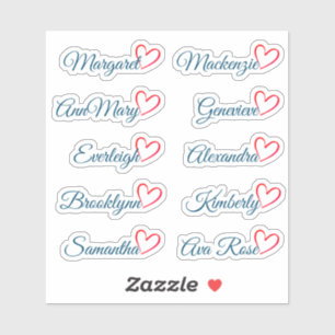 Custom Guest List 10 Names Red Calligraphy Heart   Sticker