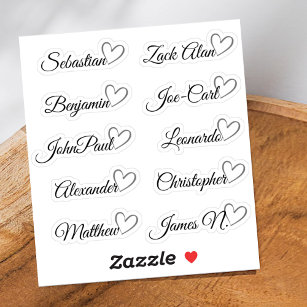 Custom Guest List 10 Names Red Calligraphy Heart   Sticker