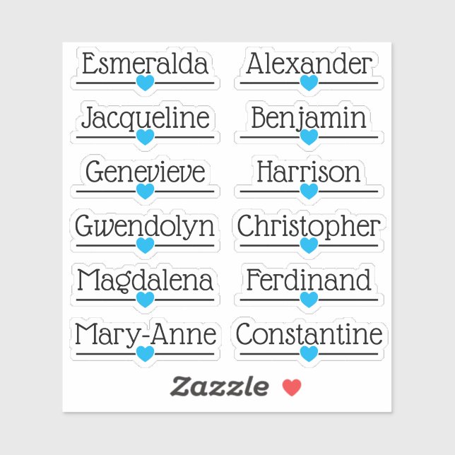 Custom Guest List 12 Names Blue Love Heart Line Sticker (Sheet)