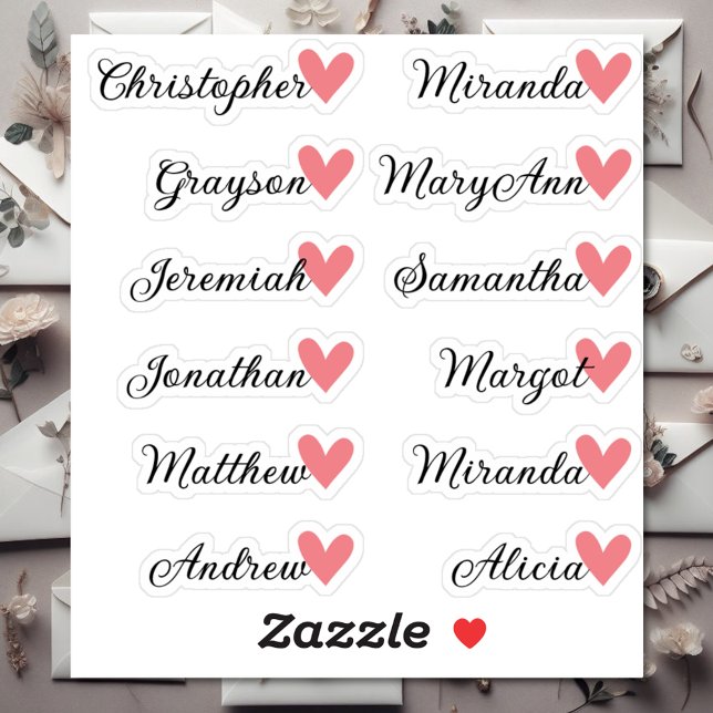Custom Guest List 12 Names Calligraphy Peach Heart Sticker (Creator Uploaded)