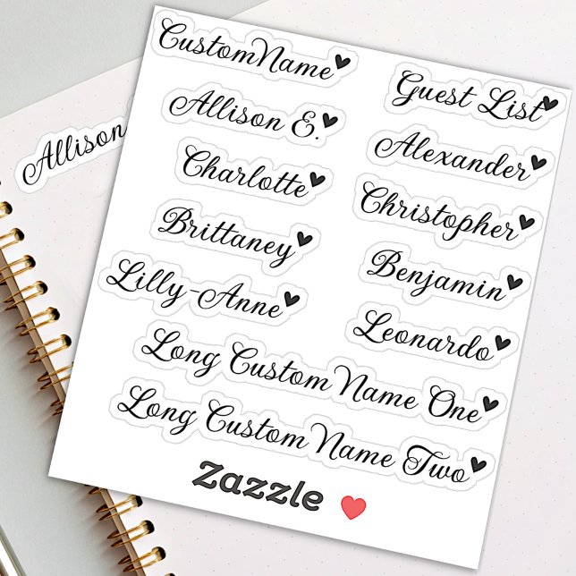 Custom Guest List 12 Names Calligraphy Tiny Heart Sticker (Creator Uploaded)