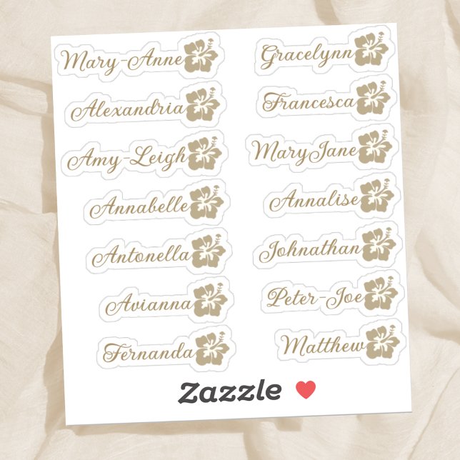 Custom Guest List 14 Names Calligraphy Hawaii Gold Sticker (Creator Uploaded)