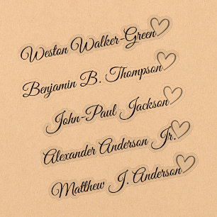 Custom Guest List 5 Long Names Calligraphy Heart Sticker
