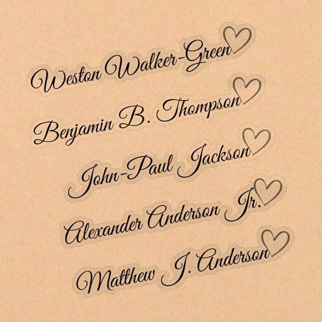 Custom Guest List 5 Long Names Calligraphy Heart   Sticker (Creator Uploaded)