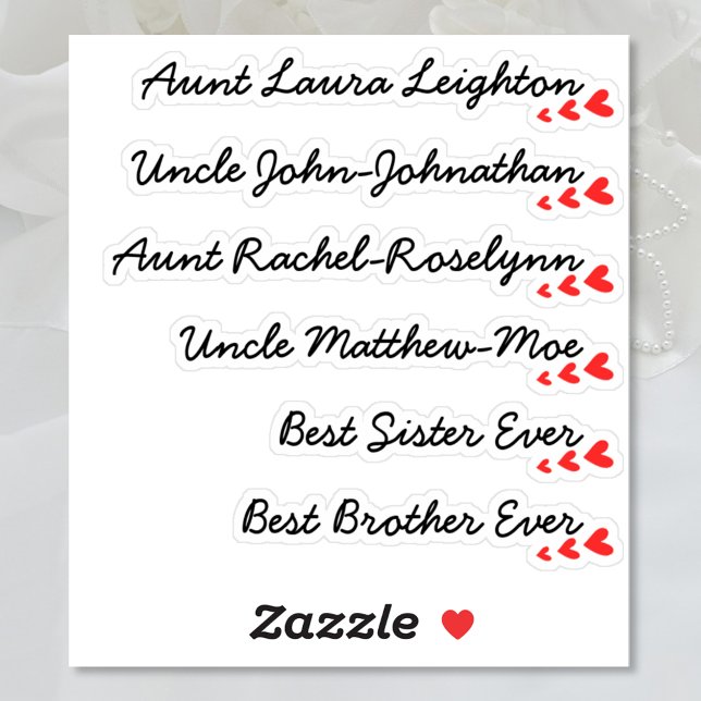 Custom Guest List 6 Names Calligraphy 3 Hearts  Sticker (Creator Uploaded)