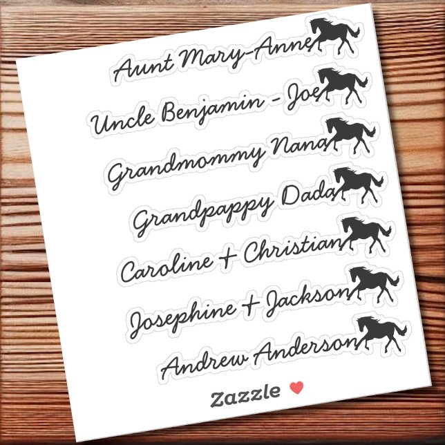 Custom Guest List 7 Names Calligraphy Horse Symbol Sticker (Creator Uploaded)