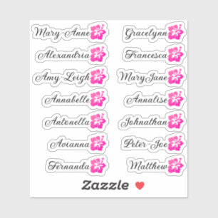 Custom Guest List Calligraphy Hawaii Bright Pink  Sticker