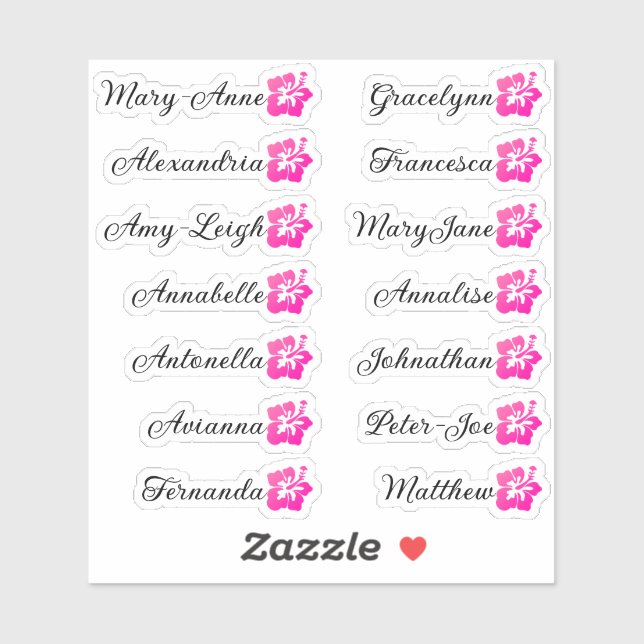 Custom Guest List Calligraphy Hawaii Bright Pink  Sticker (Sheet)
