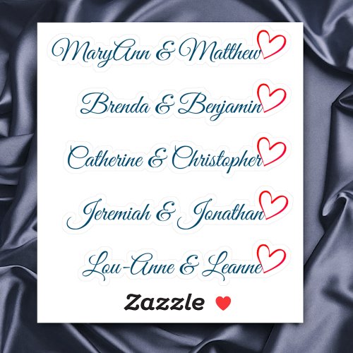 Custom Guest List Couple Names Calligraphy Heart   Sticker