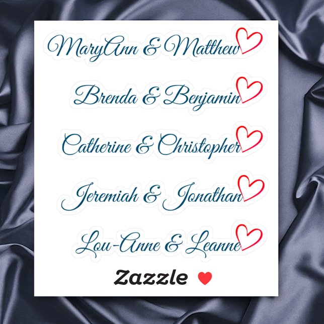 Custom Guest List Couple Names Calligraphy Heart   Sticker (Creator Uploaded)