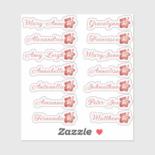 Custom Guest List Name Calligraphy Hawaii Soft Red Sticker