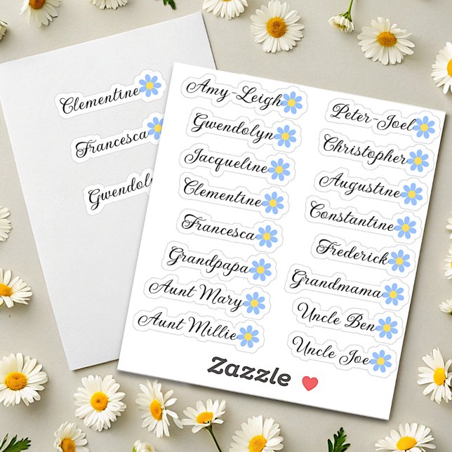 Custom Guest List Names Calligraphy Daisy Flower Sticker (Creator Uploaded)