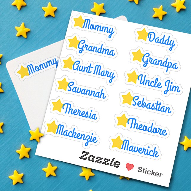 Custom Guest List Names Cute Stars Blue and Yellow Sticker (Creator Uploaded)