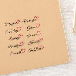 Custom Guest List Names Pink Calligraphy Heart   Sticker