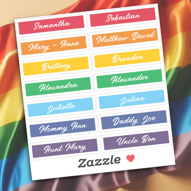 Custom Guest List Names Rainbow Handlettering Sticker | Zazzle