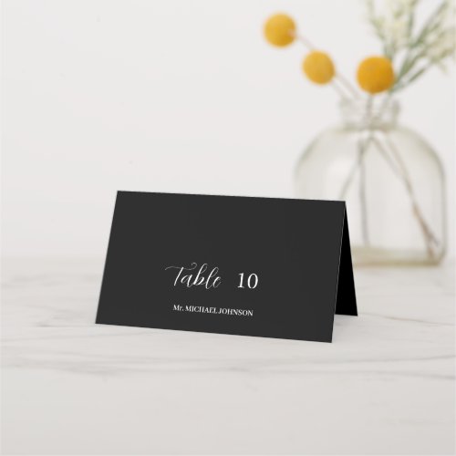 Custom Guest Name Black Wedding Place Card